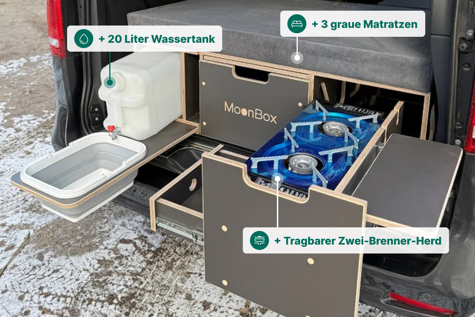 Moonbox Campingbox mit Tisch Van/Bus 124cm Modify Dunkelgrau