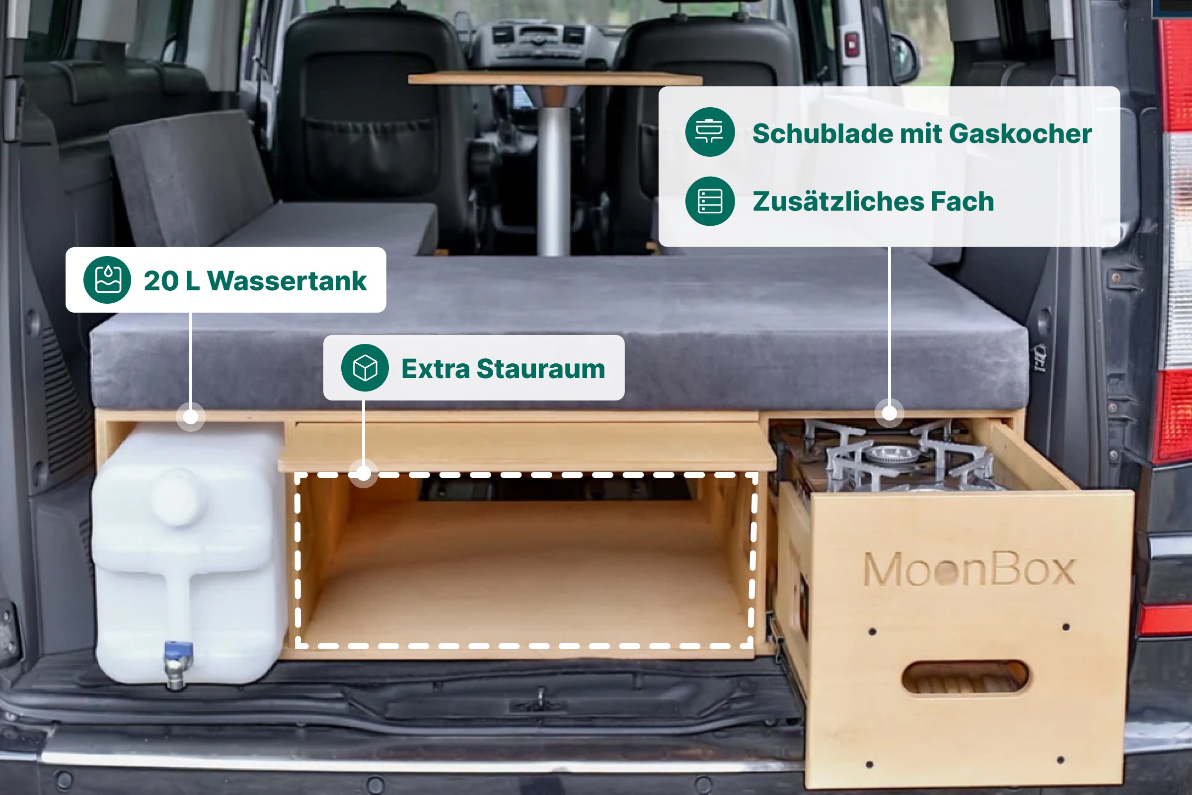 Moonbox Campingbox mit Tisch Van/Bus 115cm UV-Lack