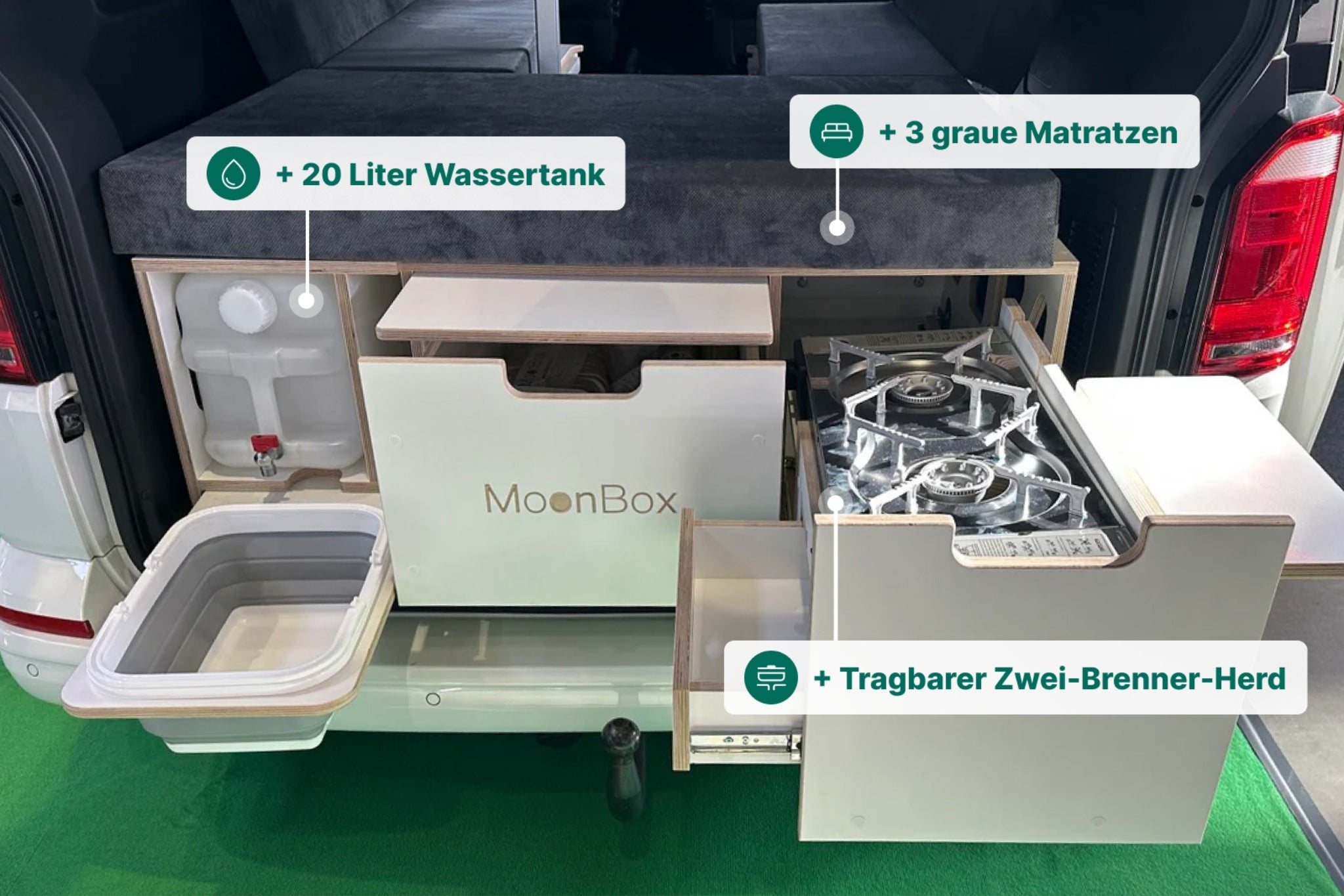 Moonbox Campingbox mit Tisch Van/Bus 119cm Modify Weiß