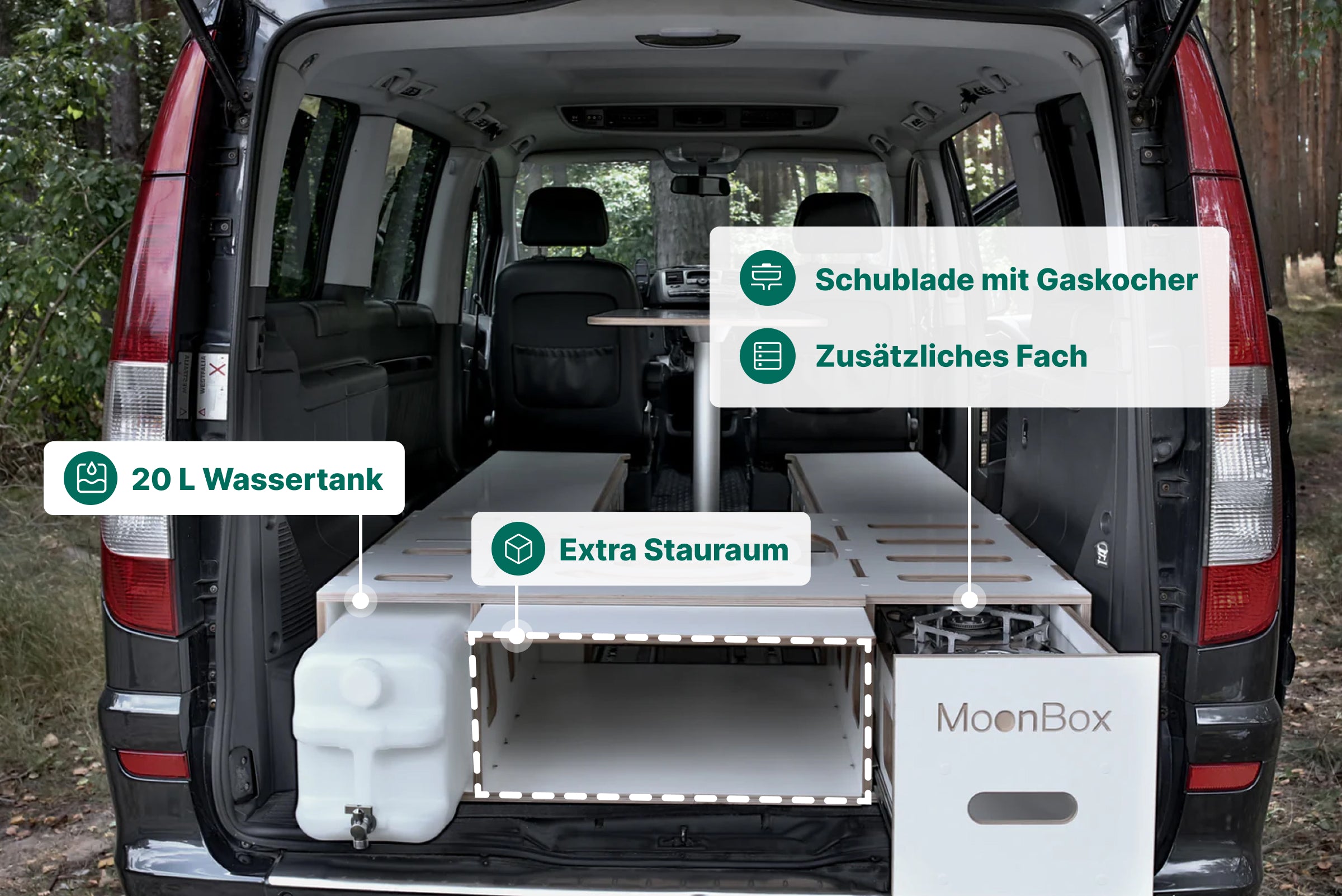 Moonbox Campingbox mit Tisch Van/Bus 119cm Weiß