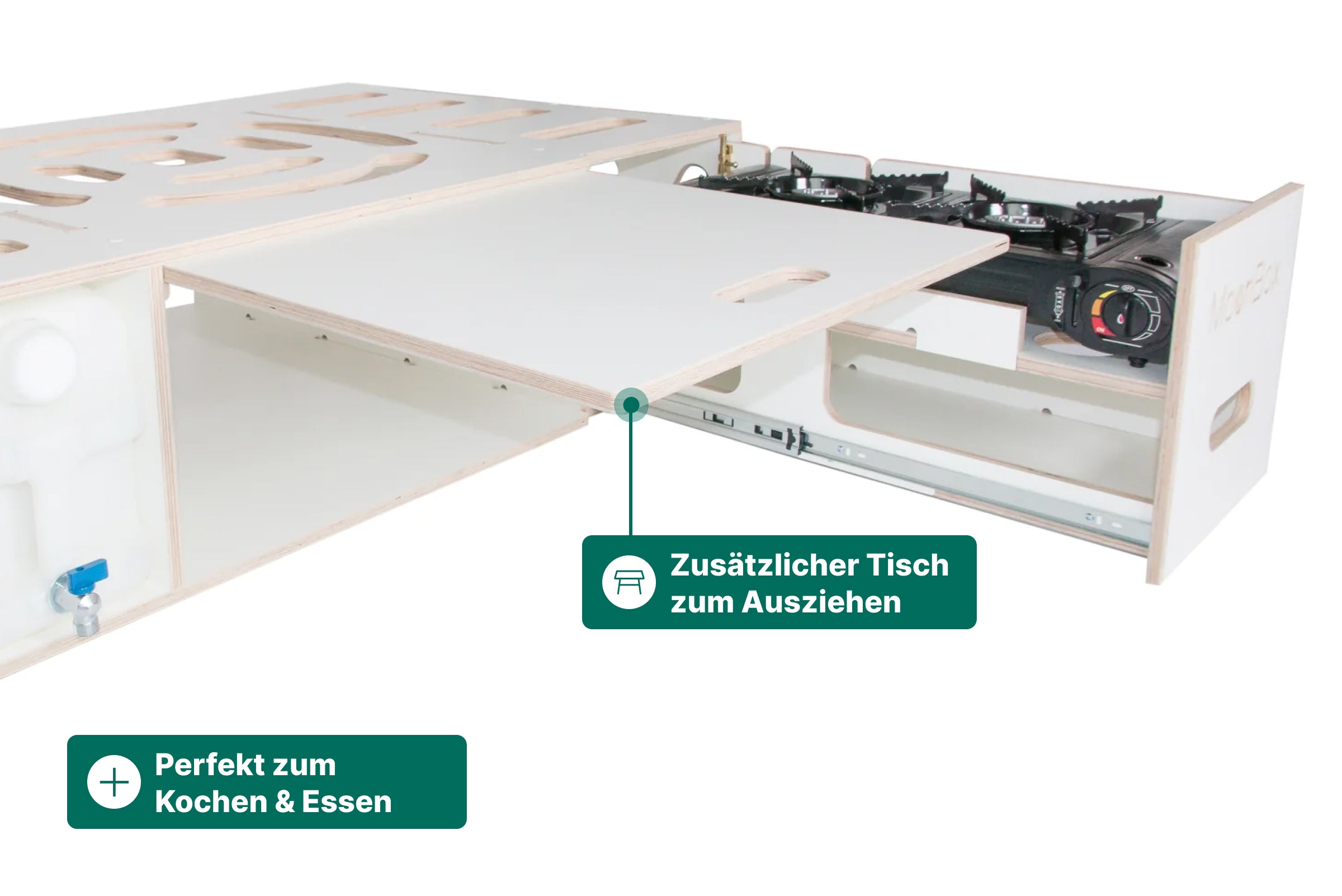 Moonbox Campingbox mit Tisch Van/Bus 124cm Weiß