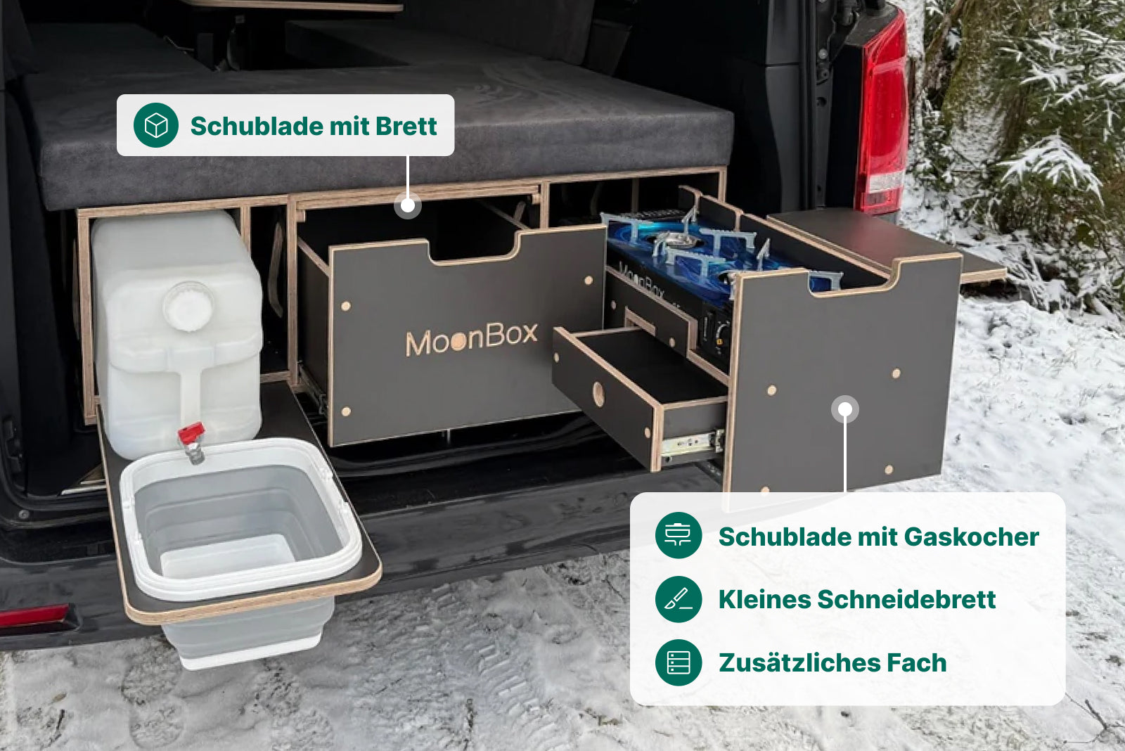 Moonbox Campingbox mit Tisch Van/Bus 119cm Modify Dunkelgrau