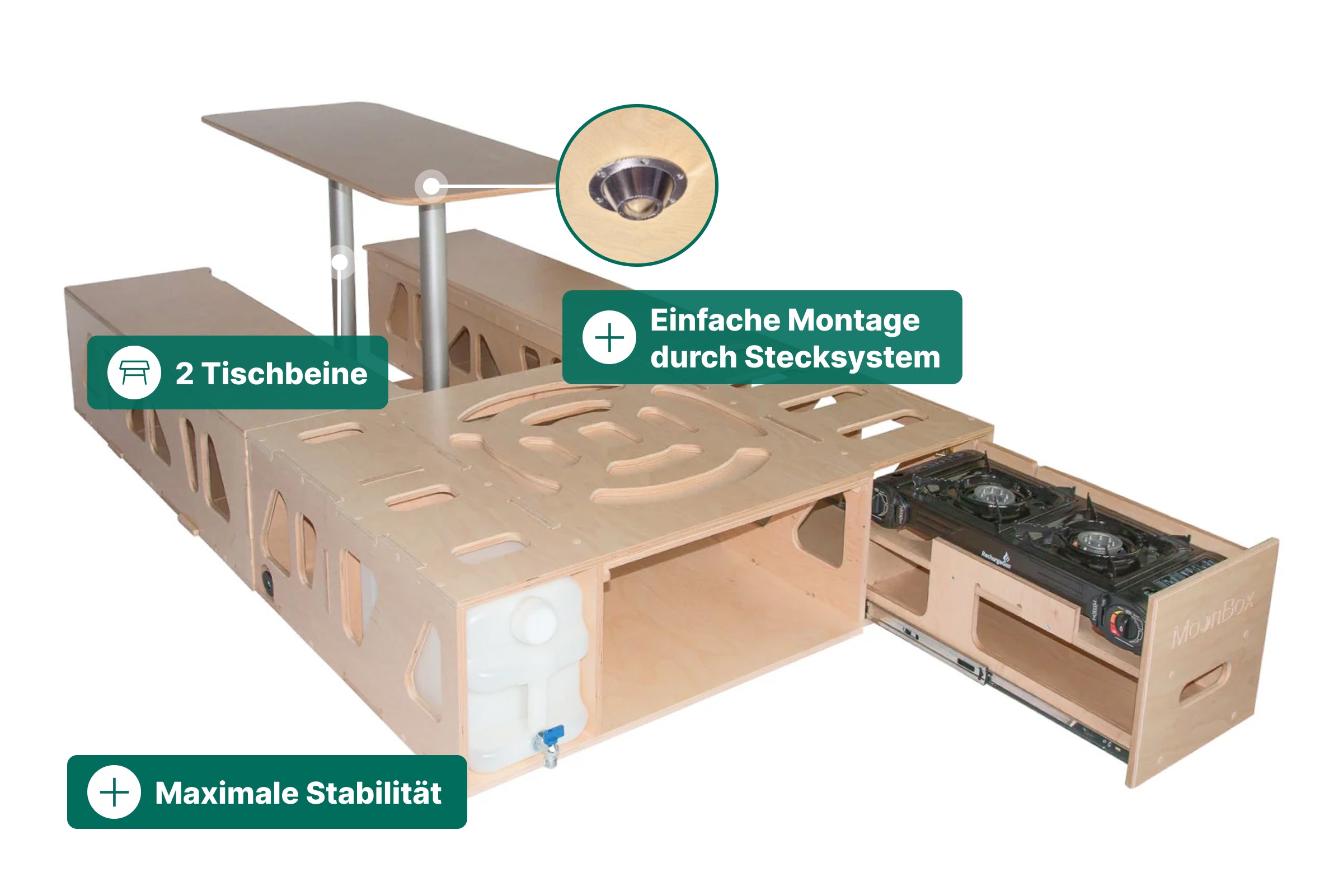 Moonbox Campingbox mit Tisch Van/Bus 124cm UV-Lack