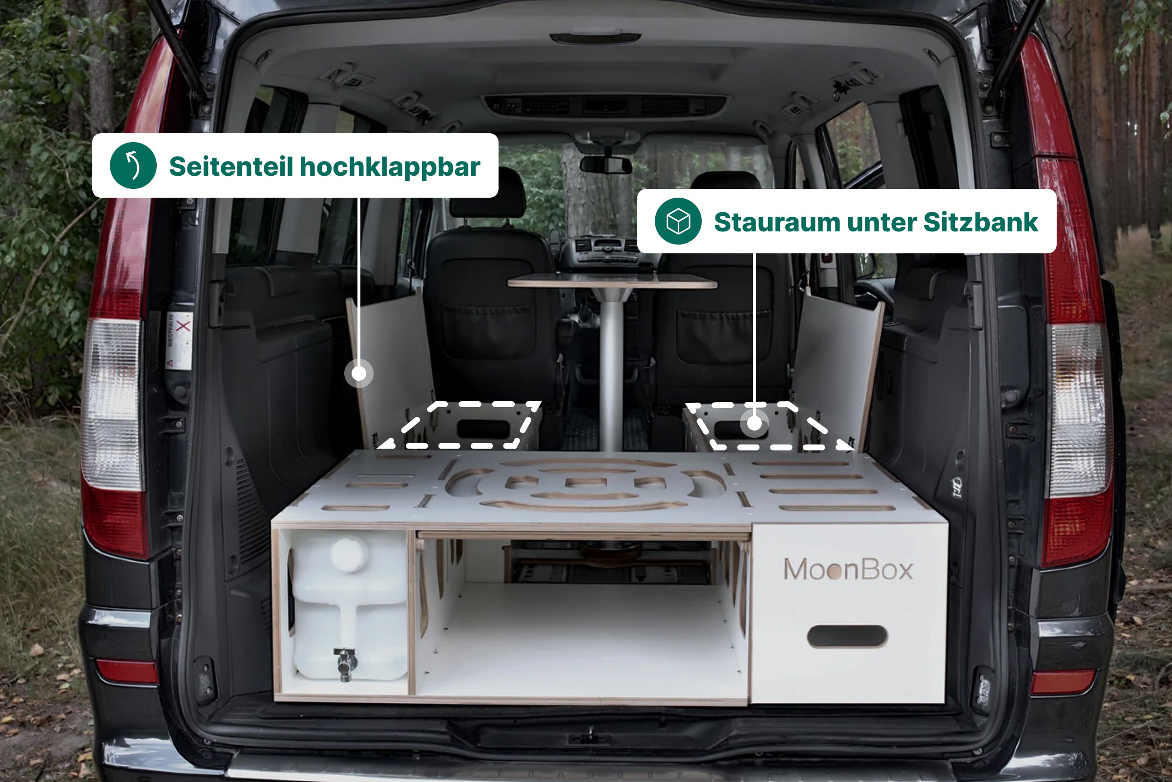 Moonbox Campingbox mit Tisch Van/Bus 124cm Weiß