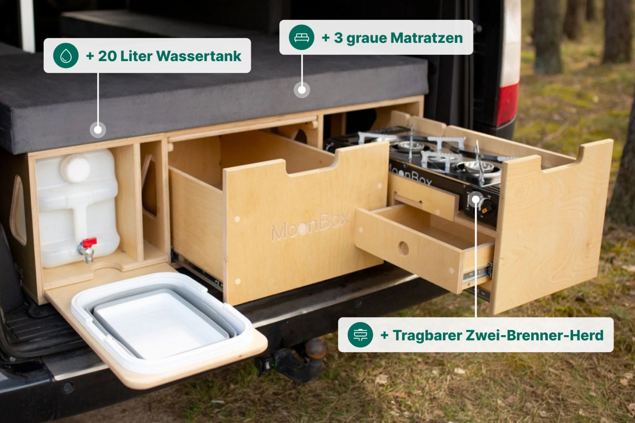 Moonbox Campingbox mit Tisch Van/Bus 115cm Modify Natur