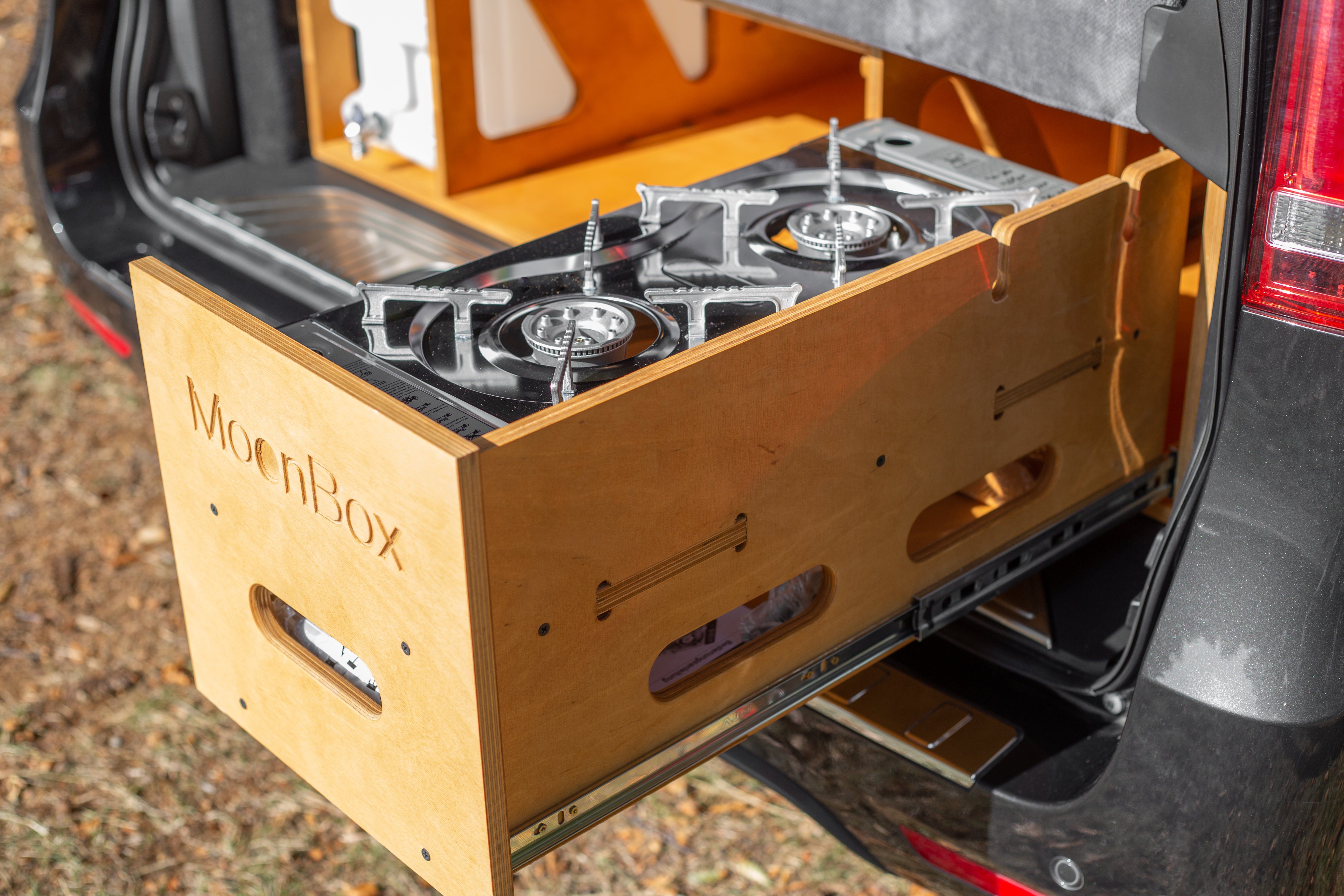 Moonbox Campingbox mit Tisch Van/Bus 124cm Natur