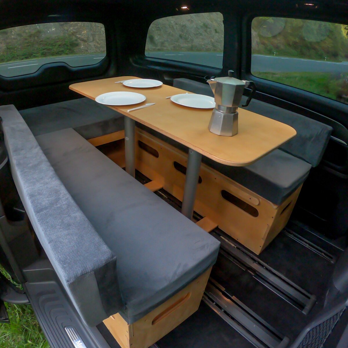 Moonbox Campingbox mit Tisch Van/Bus 115cm Natur